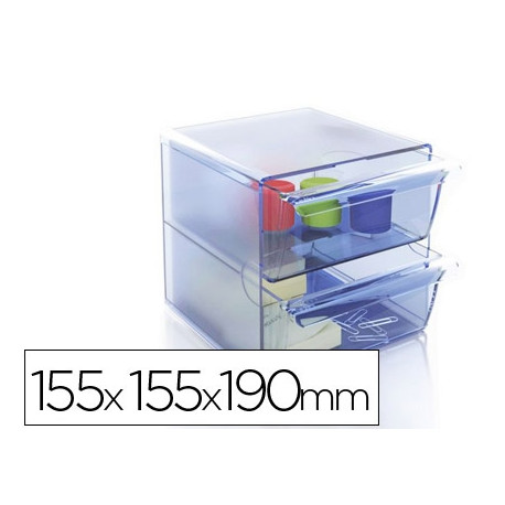 ARCHICUBO ARCHIVO 2000 2 CAJONES ORGANIZADOR MODULAR PLASTICO AZUL TRANSPARENTE 190X150X150 MM