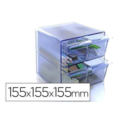 ARCHICUBO ARCHIVO 2000 4 CAJONES ORGANIZADOR MODULAR PLASTICO AZUL TRANSPARENTE 190X150X150 MM