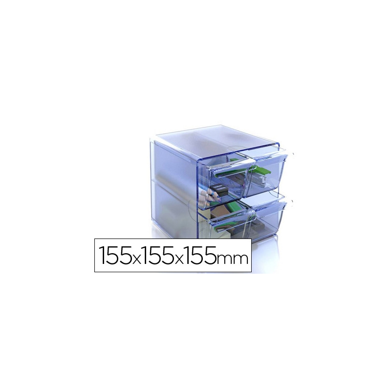 ARCHICUBO ARCHIVO 2000 4 CAJONES ORGANIZADOR MODULAR PLASTICO AZUL TRANSPARENTE 190X150X150 MM