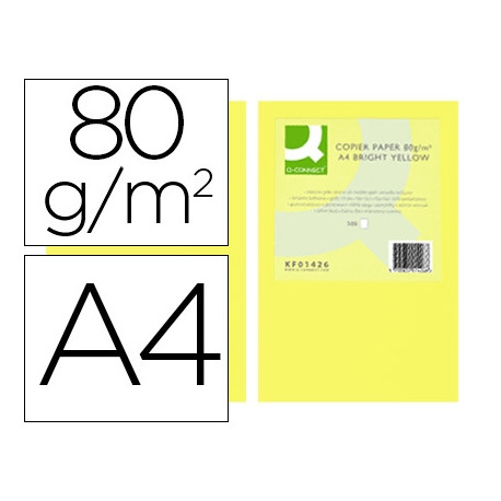 PAPEL COLOR Q-CONNECT DIN A4 80GR AMARILLO INTENSO PAQUETE DE 500 HOJAS