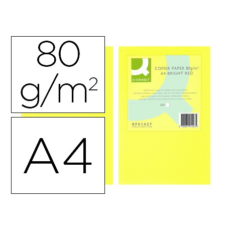 PAPEL COLOR Q-CONNECT DIN A4 80GR AMARILLO NEON PAQUETE DE 500 HOJAS