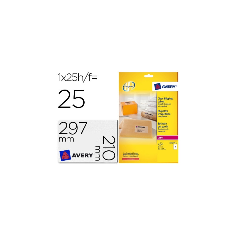 ETIQUETA ADHESIVAS RESISTENTE AVERY TRANSPARENTE 210X297 MM CAJA DE 25 UNIDADES