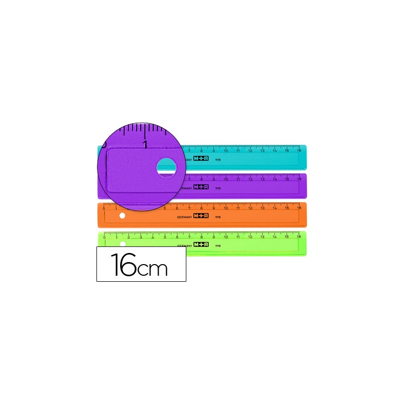 REGLA M+R 16 CM PLASTICO DE COLORES SURTIDOS GRADUADA Y BISELADA