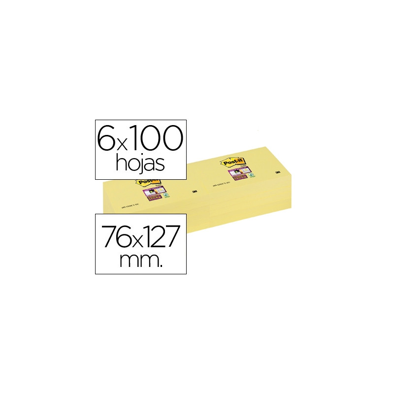 BLOC DE NOTAS ADHESIVAS QUITA Y PON POST-IT SUPER STICKY 76X127 MM CON 12 BLOC AMARILLO CANARIO