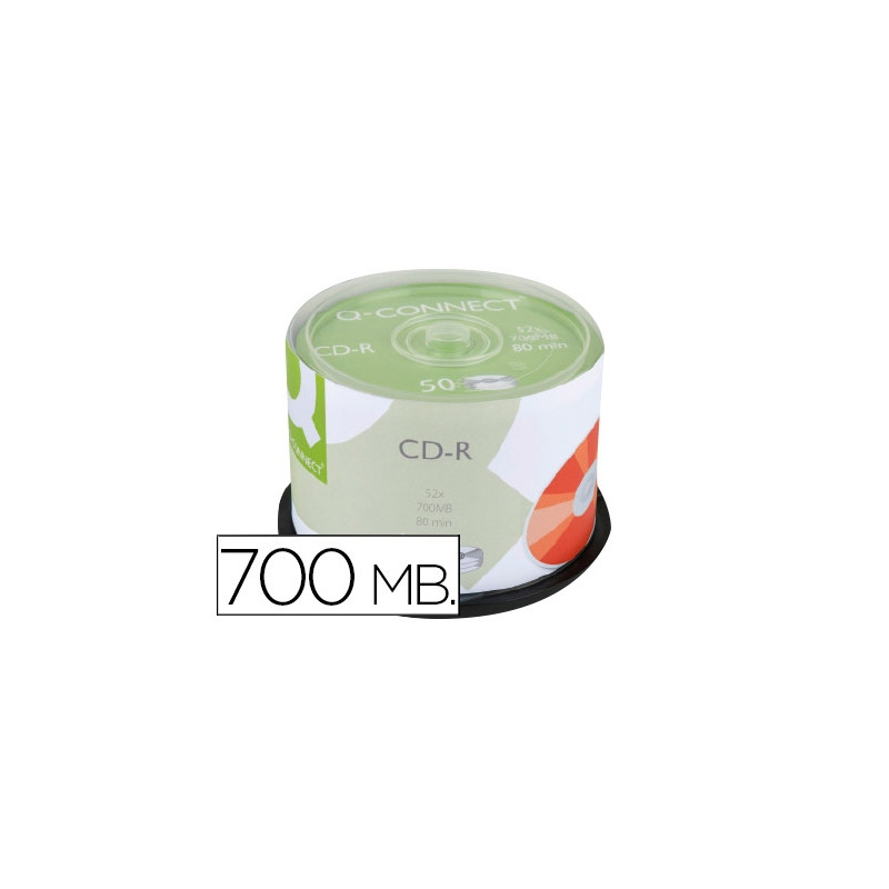 CD-R Q-CONNECT CON SUPERFICIE 100% IMPRIMIBLE PARA INKJET CAPACIDAD 700MB DURACION 80MINVELOCIDAD 52