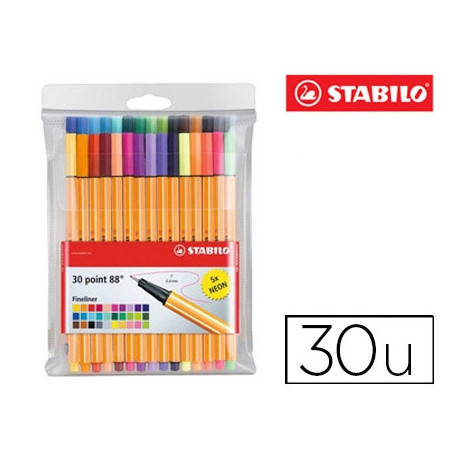 ROTULADOR STABILO POINT 88 COLORES NEON ESTUCHE 25+5 UNIDADES