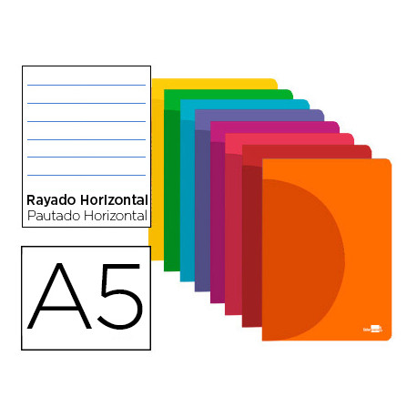 LIBRETA LIDERPAPEL 360 TAPA DE PLASTICO A5 48 HOJAS 90G/M2 HORIZONTAL CON MARGEN COLORES SURTIDOS