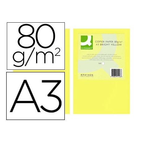 PAPEL COLOR Q-CONNECT DIN A3 80 GR AMARILLO INTENSO PAQUETE DE 500 HOJAS