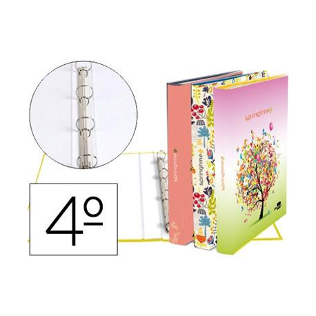 CARPETA LIDERPAPEL 4 ANILLAS 25 MM REDONDAS CARTON FORRADO CUARTO FANTASIA SPRING TIME