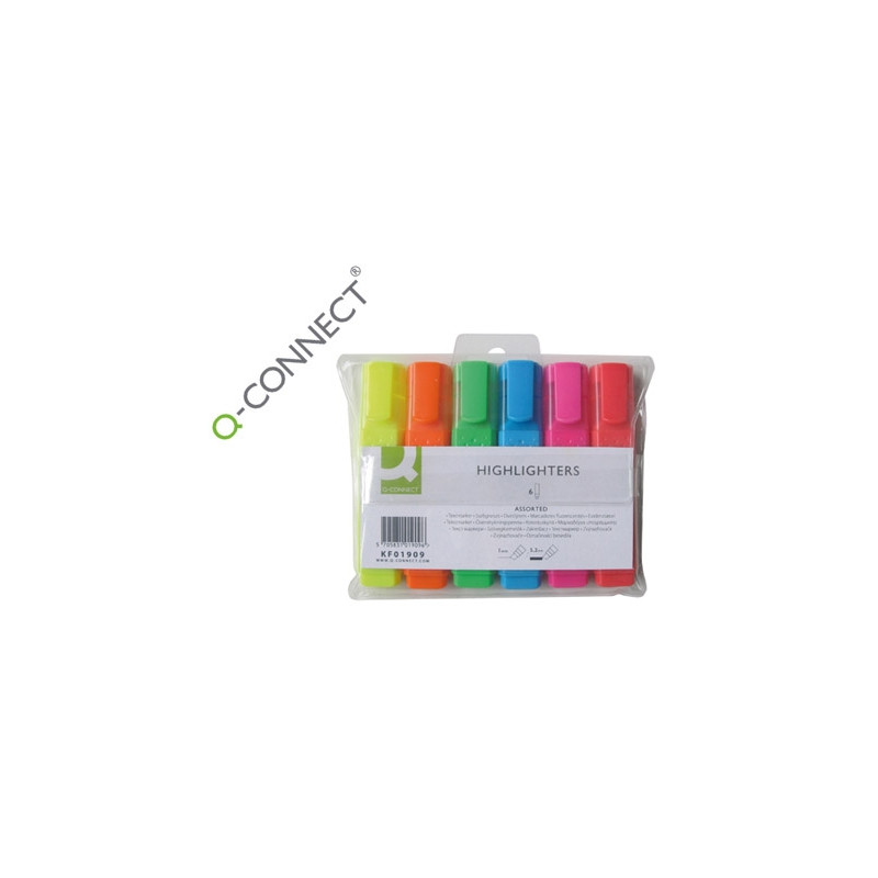 ROTULADOR Q-CONNECT FLUORESCENTE PUNTA BISELADA CAJA DE 6 UNIDADES COLORES SURTIDOS