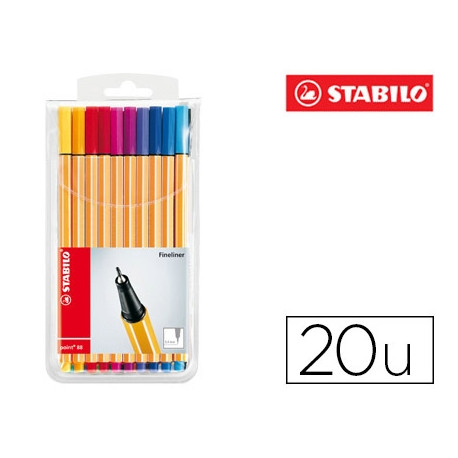 ROTULADOR STABILO PUNTA DE FIBRA POINT 88 ESTUCHE DE 20 UNIDADES COLORES SURTIDOS