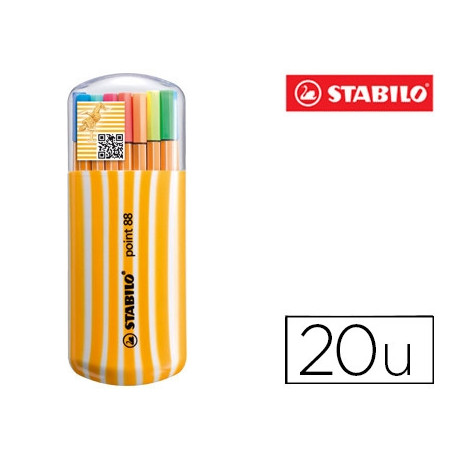 ROTULADOR STABILO PUNTA DE FIBRA POINT 88 ZEBRUI ESTUCHE DE 20 UNIDADES COLORES NEON SURTIDOS