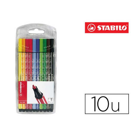 ROTULADOR STABILO ACUARELABLE PEN 68 ESTUCHE DE 10 UNIDADES COLORES SURTIDOS