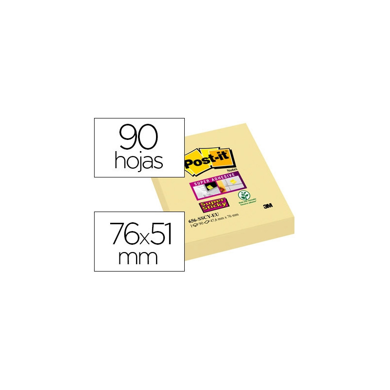 BLOC DE NOTAS ADHESIVAS QUITA Y PON POST-IT SUPER STICKY 51X78 MM CON 90 HOJAS 565 AMARILLO CANARIO