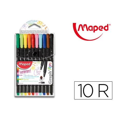 ROTULADOR MAPED PUNTA DE METAL GRAPH PEPS FINE LINER ESTUCHE DE 10 COLORES SURTIDOS