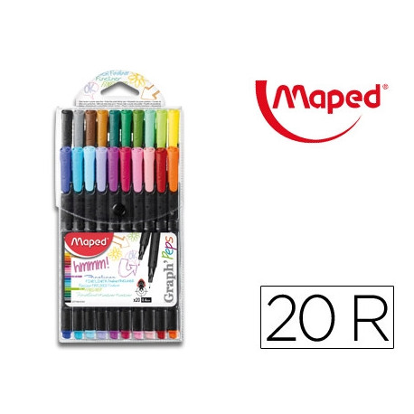 ROTULADOR MAPED PUNTA DE METAL GRAPH PEPS FINE LINER ESTUCHE DE 20 COLORES SURTIDOS