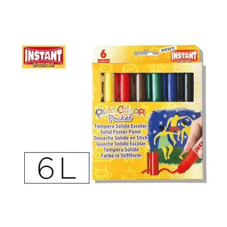 TEMPERA SOLIDA EN BARRA PLAYCOLOR POCKET ESCOLAR CAJA DE 6 COLORES SURTIDOS