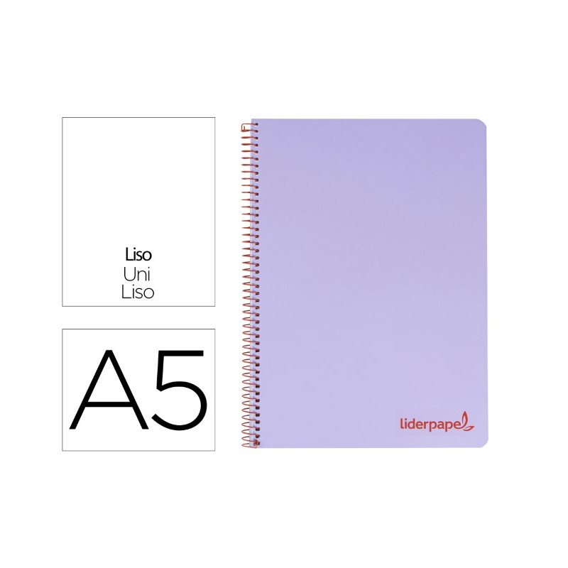 CUADERNO ESPIRAL LIDERPAPEL A5 MICRO WONDER TAPA PLASTICO 120H 90G CUADRO 5MM 5 BANDAS 6 TALADROS CO