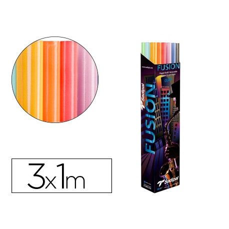 PAPEL KRAFT FUSION 1X3 MT EXPOSITOR 30 ROLLOS COLORES SURTIDOS