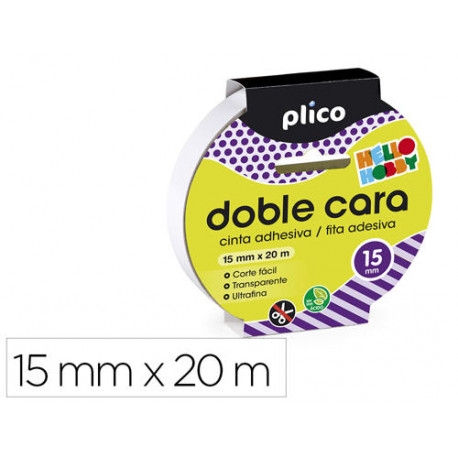 CINTA ADHESIVA PLICO DOBLE CARA 20 MT X 15 MM