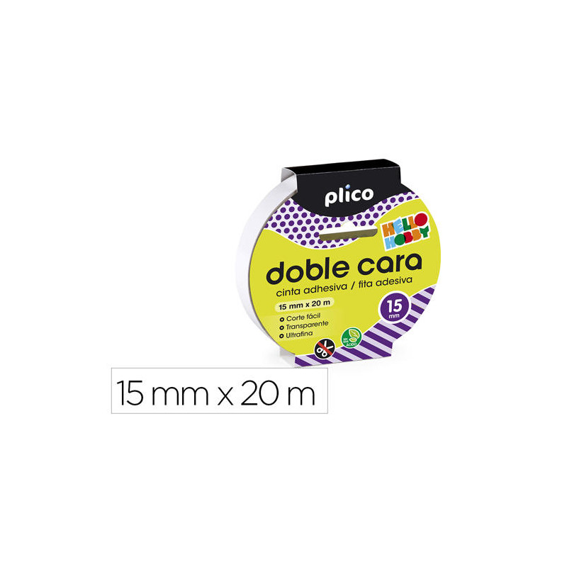 CINTA ADHESIVA PLICO DOBLE CARA 20 MT X 15 MM