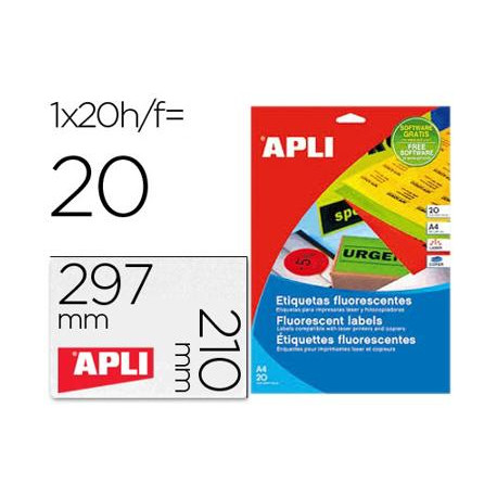 ETIQUETA ADHESIVA APLI 02881 210X297 MM PARA FOTOCOPIADORA LASER CAJA CON 20 HOJAS DIN A4 VERDE