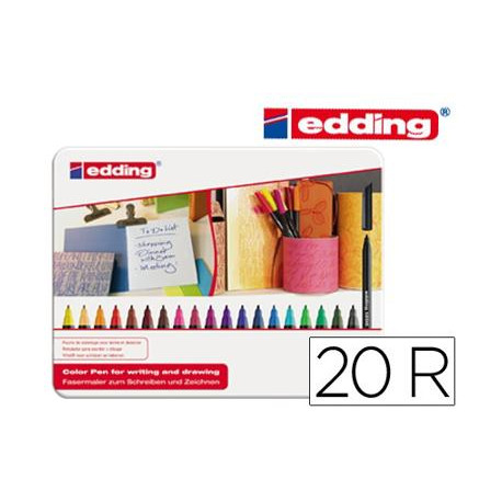 ROTULADOR EDDING PUNTA FIBRA 1200 CAJA METALICA 20 UNIDADES COLORES SURTIDOS PUNTA REDONDA 0,5 MM