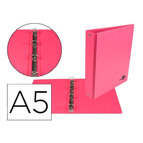 CARPETA DE 4 ANILLAS 25 MM REDONDAS LIDERPAPEL A5 CARTON FORRADO PVC FUCSIA