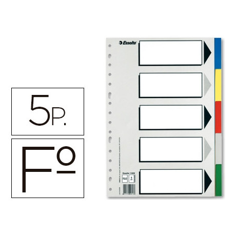 SEPARADOR ESSELTE PLASTICO JUEGO DE 5 SEPARADORES FOLIO CON 5 COLORES MULTITALADRO