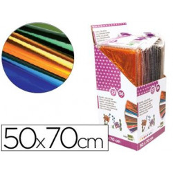 PAPEL CELOFAN LIDERPAPEL 50X70 CM EXPOSITOR DE 56 BOLSAS DE 5 HOJAS 8 COLORES SURTIDOS