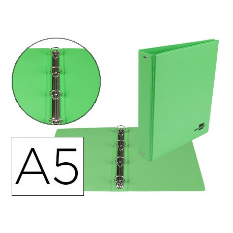 CARPETA DE 4 ANILLAS 25 MM REDONDAS LIDERPAPEL A5 CARTON FORRADO PVC VERDE