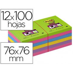 BLOC DE NOTAS ADHESIVAS QUITA Y PON POST-IT SUPER STICK ULTRA 76X76 MM PACK DE 12 BLOC VERDE ROSA AM