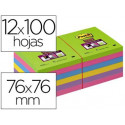 BLOC DE NOTAS ADHESIVAS QUITA Y PON POST-IT SUPER STICK ULTRA 76X76 MM PACK DE 12 BLOC VERDE ROSA AM