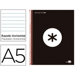 CUADERNO ESPIRAL A5 MICRO ANTARTIK TAPA FORRADA 120H 90 GR HORIZONTAL 5 BANDAS 6 TALADROS COLOR NEGR