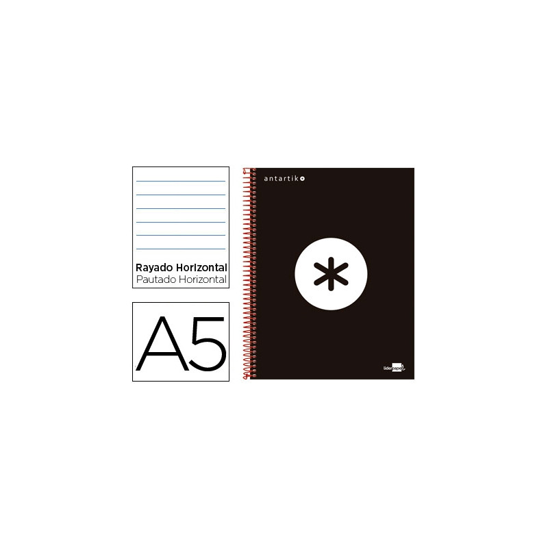 CUADERNO ESPIRAL A5 MICRO ANTARTIK TAPA FORRADA 120H 90 GR HORIZONTAL 5 BANDAS 6 TALADROS COLOR NEGR