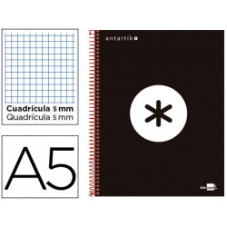 CUADERNO ESPIRAL A5 MICRO ANTARTIK TAPA FORRADA120H 90 GR CUADRO 5MM 5 BANDAS6 TALADROS COLOR NEGRO