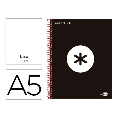 CUADERNO ESPIRAL A5 MICRO ANTARTIK TAPA FORRADA 120H 90G LISO CON BANDAS 6 TALADROS COLOR NEGRO