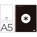 CUADERNO ESPIRAL A5 MICRO ANTARTIK TAPA FORRADA 120H 90G LISO CON BANDAS 6 TALADROS COLOR NEGRO