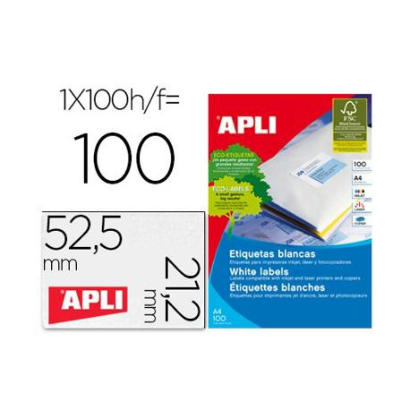 ETIQUETA ADHESIVA APLI 1284 TAMA?O 52,5 X 21,2 MM PARA FOTOCOPIADORA LASER INK-JET CAJA CON 100 HOJA