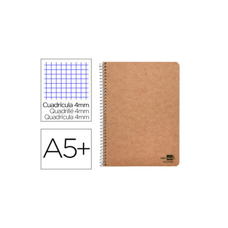 CUADERNO ESPIRAL LIDERPAPEL CUARTO ECOUSE TAPA CARTULINA KRAFT 80H PAPEL RECICLADO 80 GRCUADRO 4MM