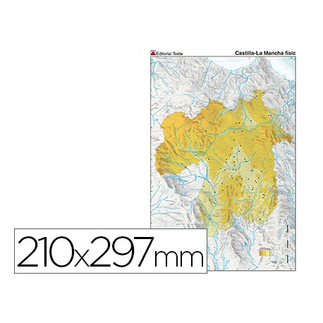 MAPA MUDO COLOR DIN A4 CASTILLA-LA MANCHA FISICO