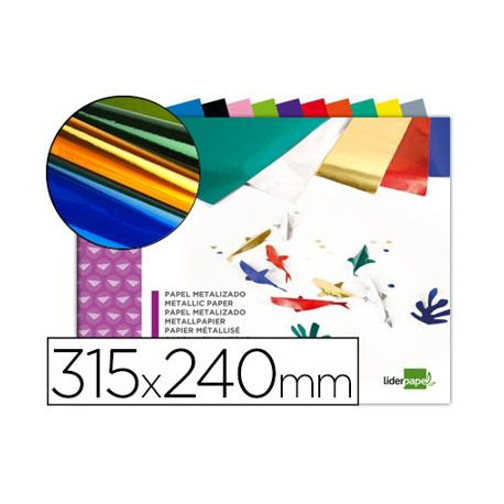 BLOC TRABAJOS MANUALES LIDERPAPEL PAPEL METALIZADO 240X315MM 10 HOJAS COLORES SURTIDOS