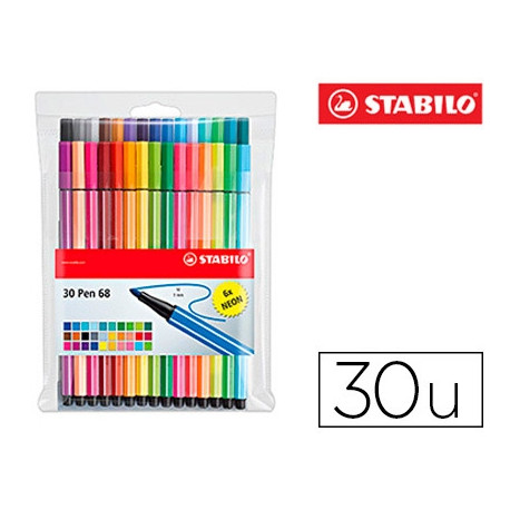 ROTULADOR STABILO ACUARELABLE PEN 68 ESTUCHE DE 24 COLORES ESTANDAR + 6 COLORES NEON