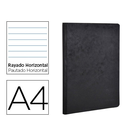 LIBRETA AGE-BAG TAPA CARTULINA LOMO COSIDO RAYADO HORIZONTAL 96 HOJAS COLOR NEGRO 210X297 MM