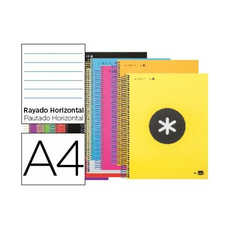 CUADERNO ESPIRAL A4 MICRO ANTARTIK TAPA FORRADA 120H 90 GR HORIZONTAL 5 BANDAS 4 TALADROS COLORES SU