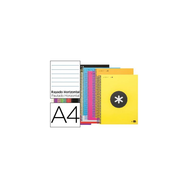 CUADERNO ESPIRAL A4 MICRO ANTARTIK TAPA FORRADA 120H 90 GR HORIZONTAL 5 BANDAS 4 TALADROS COLORES SU