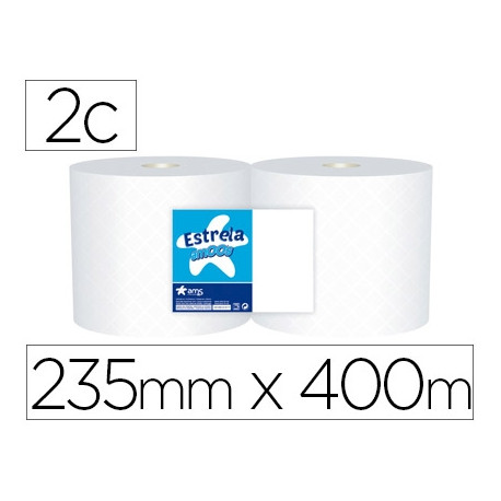 PAPEL SECAMANOS INDUSTRIAL AMOOS 2 CAPAS 235 MM X 400 MT PAQUETE DE 2 ROLLOS