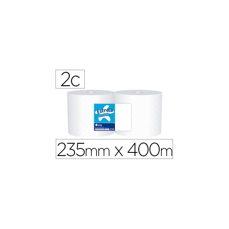 PAPEL SECAMANOS INDUSTRIAL AMOOS 2 CAPAS 235 MM X 400 MT PAQUETE DE 2 ROLLOS