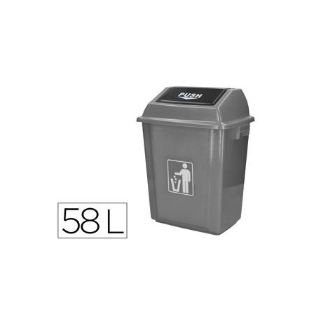 PAPELERA CONTENEDOR Q-CONNECT PLASTICO CON TAPA DE BALANCIN 58 LITROS GRIS 470X330X760 MM