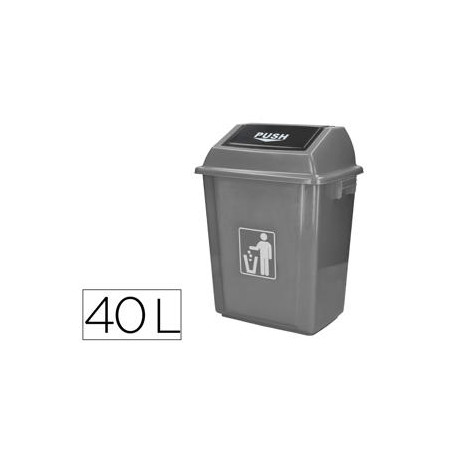 PAPELERA CONTENEDOR Q-CONNECT PLASTICO CON TAPA DE BALANCIN 40 LITROS GRIS 410X280X610 MM